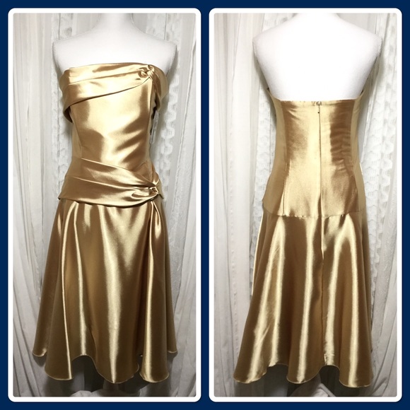 Jessica McClintock Dresses & Skirts - Satin gold strapless dress size 14